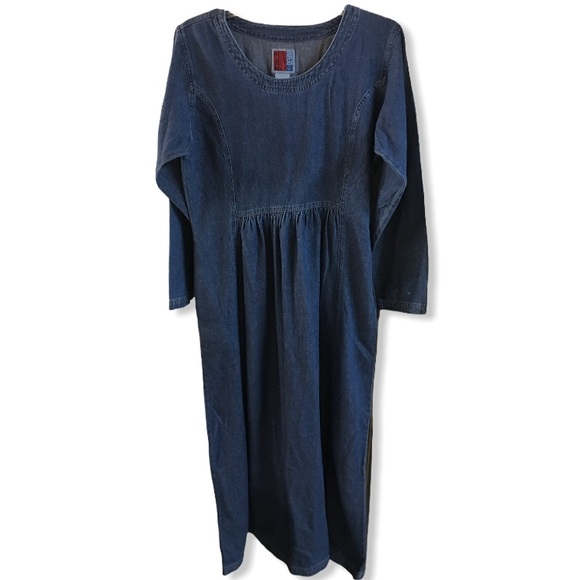 Vintage Denim Maxi Dress Long Sleeve Pockets 90’s Grunge - Picture 7 of 10